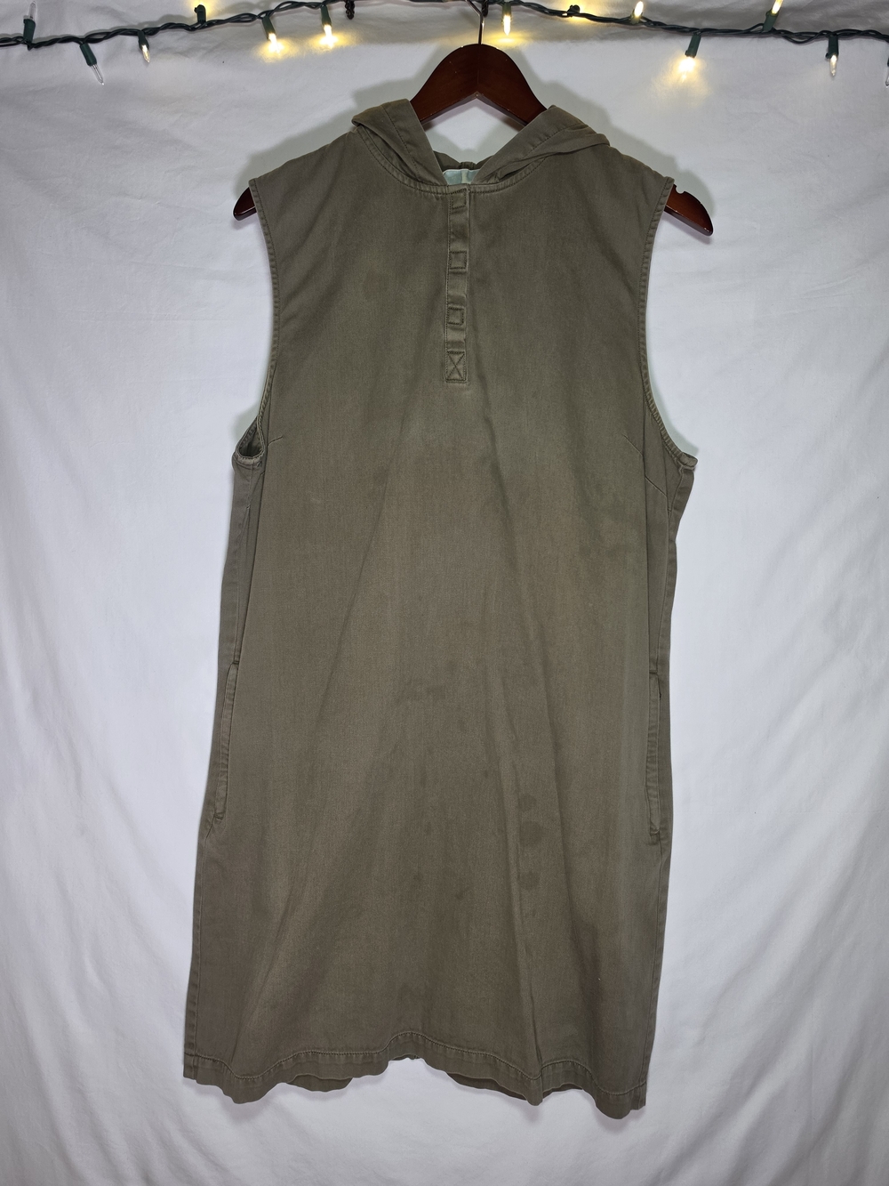 Marsh Landing Olive Green Denim Hooded Tank Dress With Zipper Pockets Large